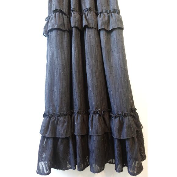 Vintaage Maxi Dress 8 Black Boho Ruffle Tiered Sheer Whimsigoth Goth Witchy Boho - Picture 2 of 12